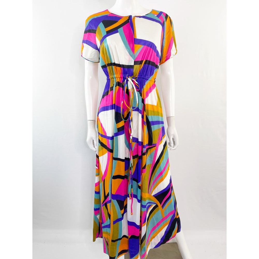 Vanity Fair Vintage 60's Multicolor Geographic Short Sleeve A-Line Day Dress M